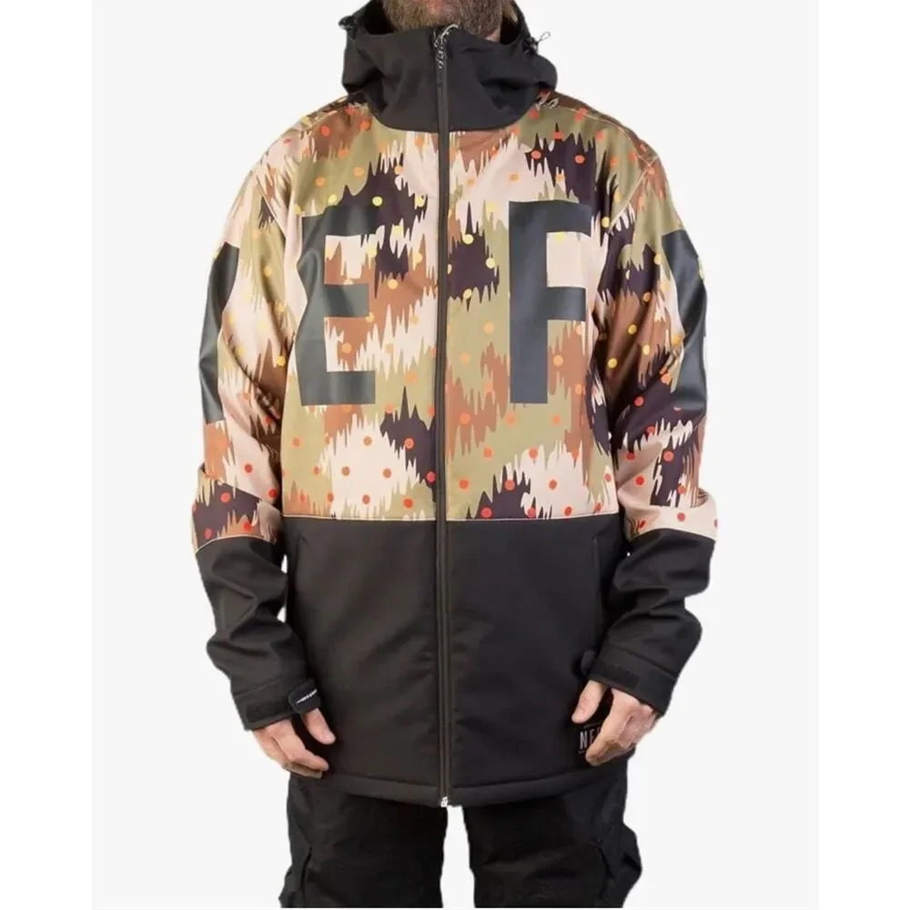 NEFF Daily Softshell Camo Fleece Lined Hooded Snowboarding Jacket Men's XL